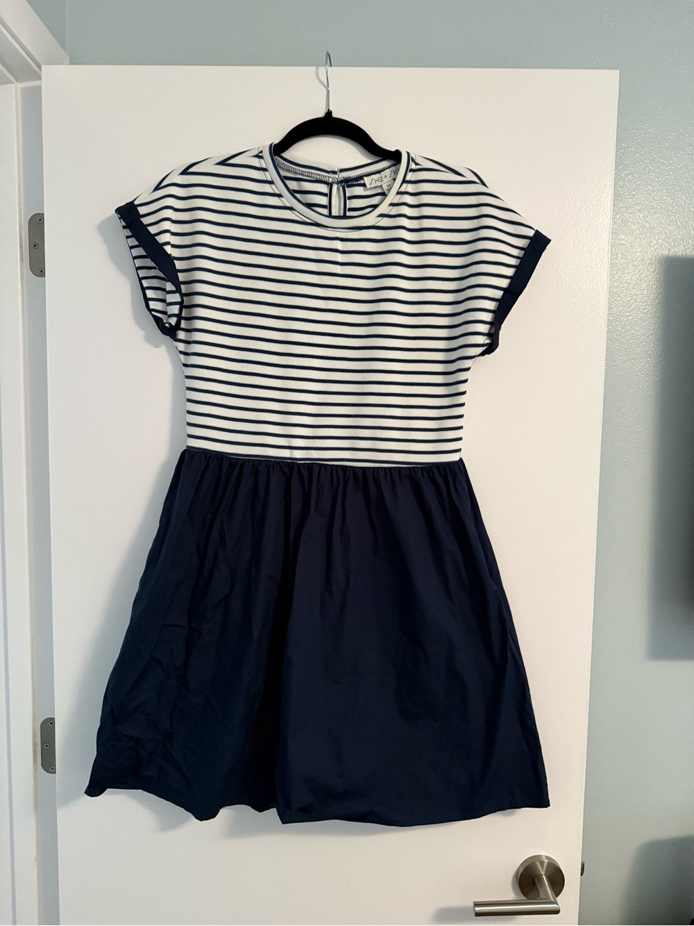 She + Sky Navy & White Striped Dress Medium